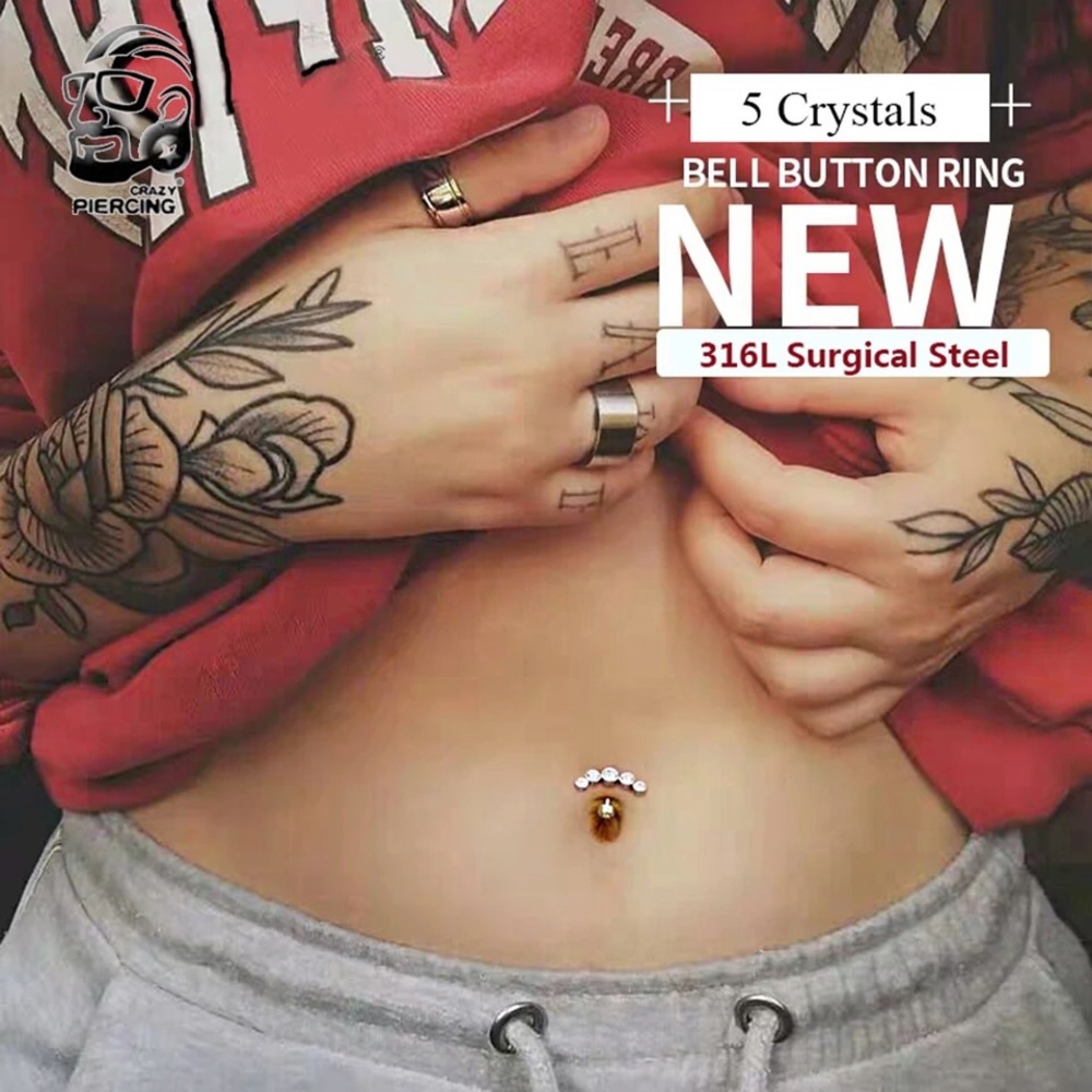 Surgical steel dangle curved belly button ring new